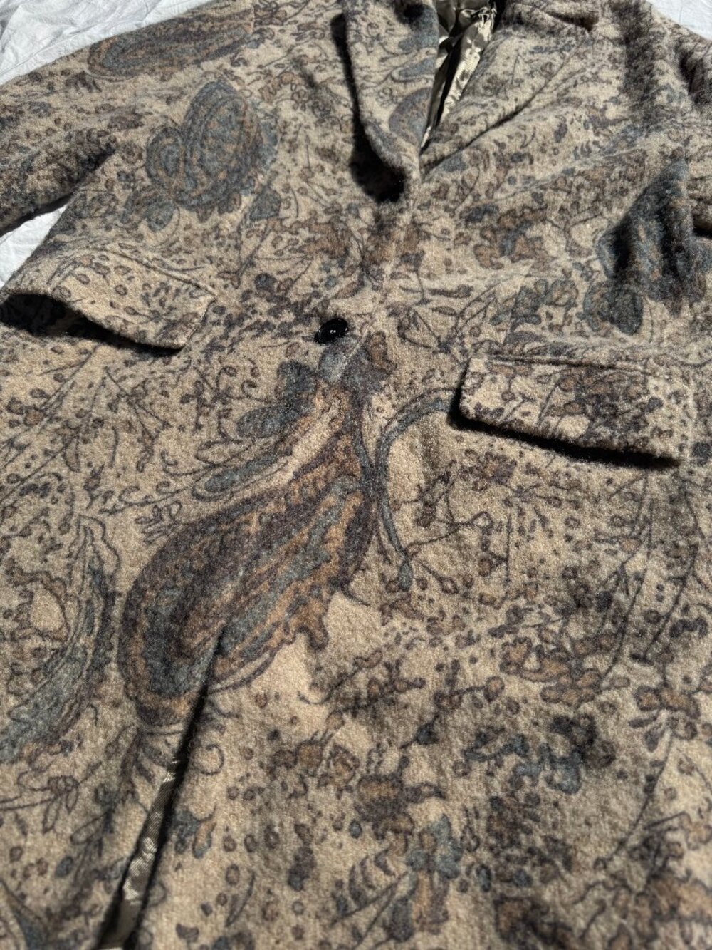 Zara Limited Edition Paisley Print Pattern Wool Blend Oversized Peacoat Sz XS-S - Picture 2 of 7